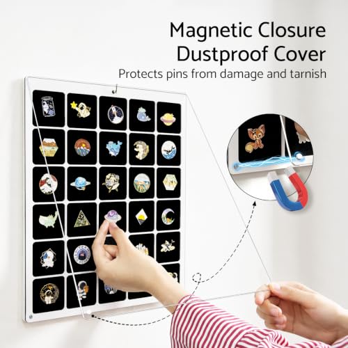 Image of HIIMIEI Acrylic Pin Display Board, 11x14 Double Sided Pin Holder 30 Grids