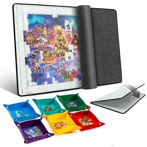Jigpal Planche de puzzle avec 6 plateaux de tri, tapis de puzzle pliable avec housse en feutre pour économiser le rangement, léger et portable, pour jeux de puzzle de 1000 à 1500 pièces