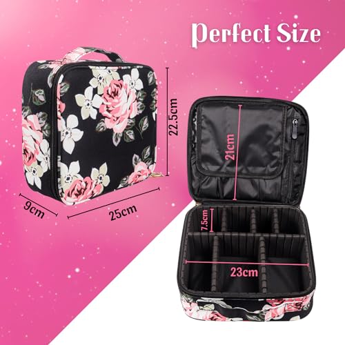 Image of Travel-Friendly Cosmetic Makeup Organizer Bag with Adjustable Compartments - Professional Toiletry Vanity Kit | Makeup Kit Storage Box | Cosmetic Bag | Makeup Brush Organizer (Black Marble)