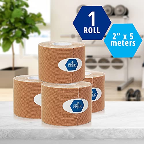 Medpride Kinesiology Tape - Latex-Free Athletic Tape For Pain Relief, Injured Muscle Support- Therapeutic Sports Tape Stabilizes Knee, Muscle & Joints- 1 Uncut Tape Roll [2” X 16.4 Feet] Tan #TOP1