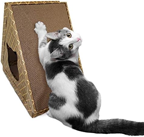 Furhaven Tiger Tent Corrugated Cat Scratcher Hideout w/ Catnip - Tan, One Size