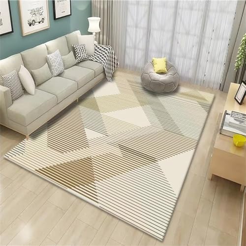 DJHWWD Teppich Jugendzimmer Jungen Teppich Salon Gelb Feiner Streifen Geometrisches Muster Haltbarer Boden Waschbarer Teppich Wohnzimmer 80X160Cm Deko Wohnzimmer 2Ft 7.5''X5Ft 3''
