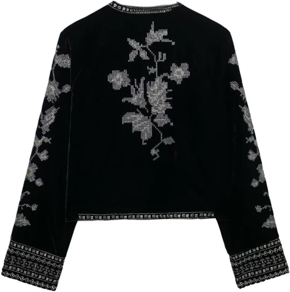 Women's Casual Style Design Elegant Embroidered Velvet Coat