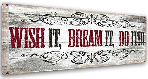 Feeby Frames, Cuadro en Lienzo, Imagen impresión, Pintura decoración, Canvas de una Pieza, 25x70 cm, Wish IT, Dream IT, DO IT, Texto, DISEÑOS, Negro, Rojo, Rural