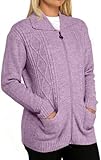 Womens Zipped Cable Knit Long Sleeve Collar Cardigan, Ladies Classic Chunky Winter Knitwear Zip Through Fasten with Pockets Pullover Jumper Top Zipper UK Plus Size 8-22, Lialic -16-18