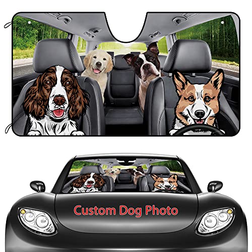 CafeTime Custom Car Windshield Sunshade Personalized Your Own Dog Photo Decor Vehicel Sunshade for Front Windshield UV Ray Reflector Sun Protector Sun Shade Visor, Keep Vehicle Cool, 55