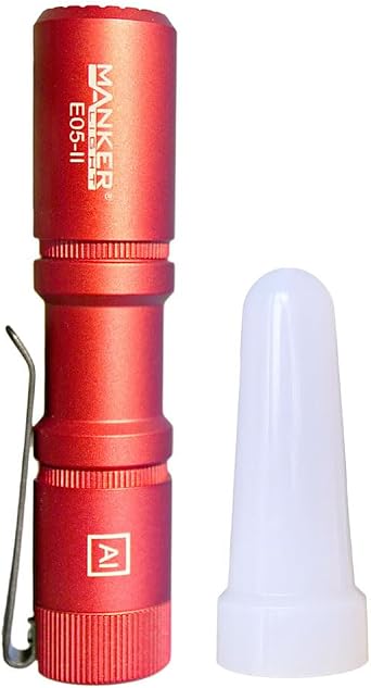 Manker E05 II Al-Red, Cool White Version, 6500K Compact Flashlight, High Density LED Emitter 1300 Lumens,IPX8White Filter Excluded Battery