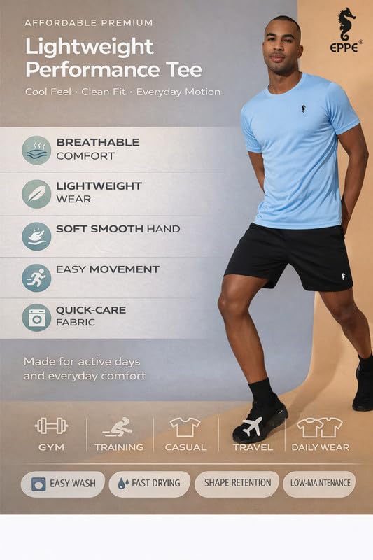 Image of EPPE Men's Round Collar T-Shirt | Regular & Dry Fit Summer Stylish Casual Tee | Polyester Half Sleeve T-Shirts for Men.