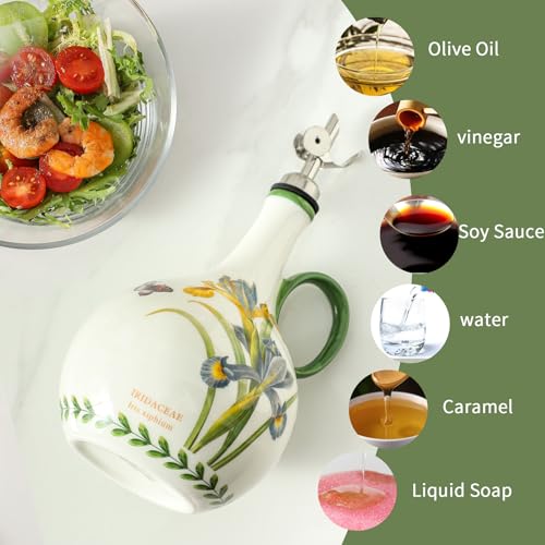Howise Iris 29oz Ceramic Olive Oil Dispenser Bottle for Kitchen,1 Piece Oil Dispenser with Stainless Steel Pourers, Suitable for Storage Vinegar, Soy Sauce, Coffee Syrup, Liquids by Howise - Used condition - Image 3