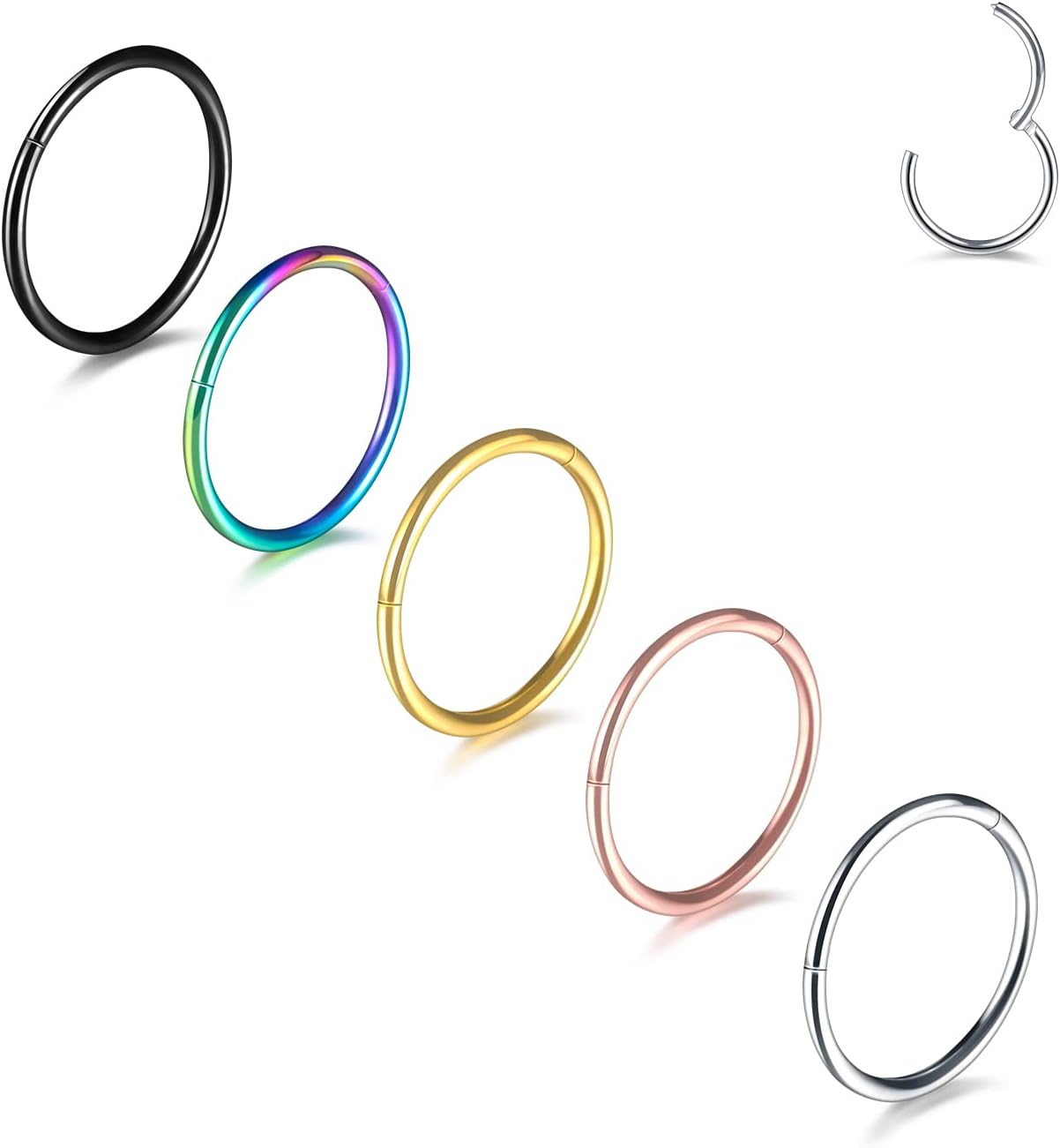 Aumeo 14G 16G 18G 20G Nose Ring Hoop Stainless Steel Hinged Segment Rings Hoops Nose Clicker Ring Tragus Helix Cartilage Daith Rook Earring Piercing Jewelry for Women Men