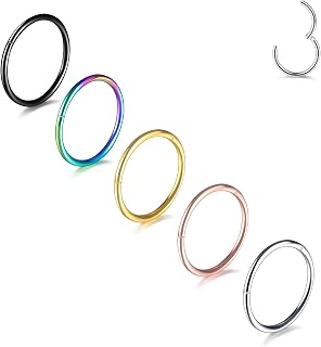 14G 16G 18G 20G Nose Ring Hoop Stainless Steel Hinged Segment Ring Hoop Nose Clicker Ring Tragus Helix Cartilage Daith Rook Earring Piercing Jewelry for Women Men