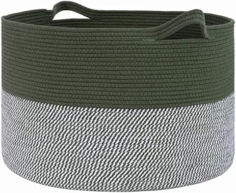 INDRESSME Large Laundry Storage Basket, 21.7 x 13.8 Blanket Baskets for Organizing Decorative Rope Basket Living Room Bedroom Nursery Toy Storage Basket for Colthes Towel, Empty Gift Basket, Green