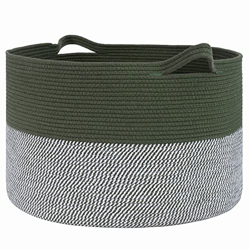 Indressme Large Laundry Storage Basket, 21.7 X 13.8 Blanket Baskets For Organizing Decorative Rope Basket Living Room Bedroom Nursery Toy Storage Basket For Colthes Towel, Empty Gift Basket, Green #TOP26