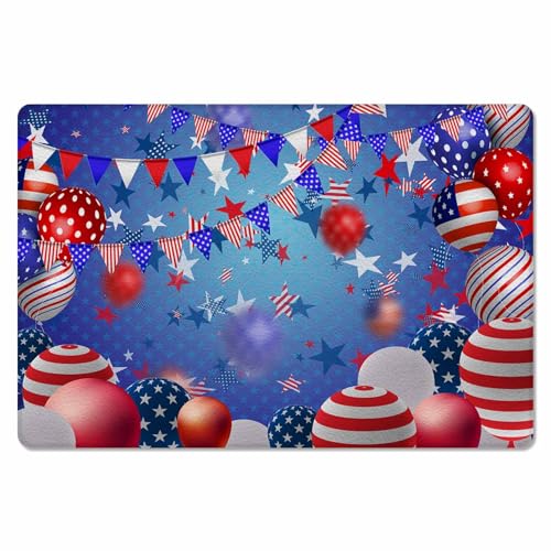 Independence Day Antifatigue Kitchen Bath Door Mat Cushioned Runner Rug,Washable Welcome Floor Sink Mat,Waterproof & Non-Slip Standing Doormat for Kitchen,4th of July Red Blue Stripes Stars 20