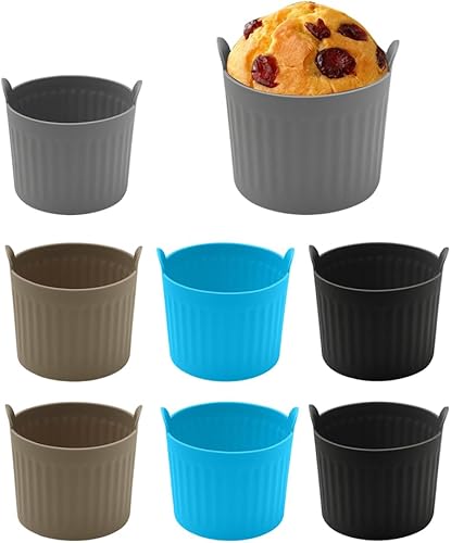 Juego de 8 moldes para hornear freidora de aire, tazas de silicona de grado alimenticio de alta gama, accesorios antiadherentes para freidora de
