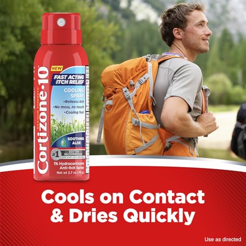Cortizone-10 Maximum Strength Soothing Aloe Itch Relief Cooling Spray, 1% Hydrocortisone, Fast-Acting, Anti-Itch Spray for Bug Bites, Rash, Eczema, Psoriasis, Poison Ivy, Oak, Sumac, 2.7 oz 3-Pack