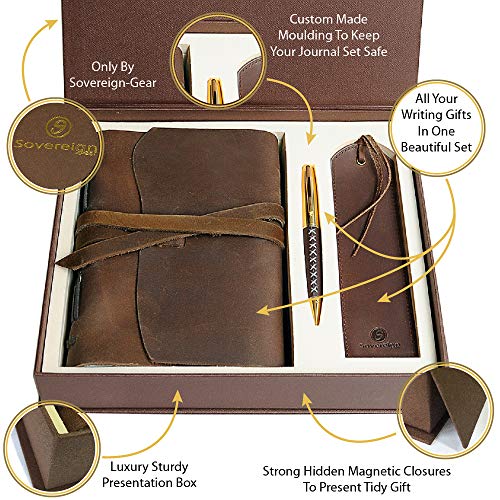 Leather Journal Gift Set with Antique Leather Bookmark + Pen, Handmade Writing Notebook 8x6 Inches Unlined Leather Bound Daily Notepad For Men For Women, Best Luxury Gift Box Travel Diary for all ages - Thumbnail 2
