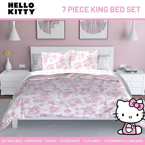 Image of Jay Franco Comforter Set Includes Sheets and Pillow Covers - Soft and Cozy Bed Set for Stylish Room Decor, Official Licensed Bedding, Multi - Hello Kitty, 7 Piece King