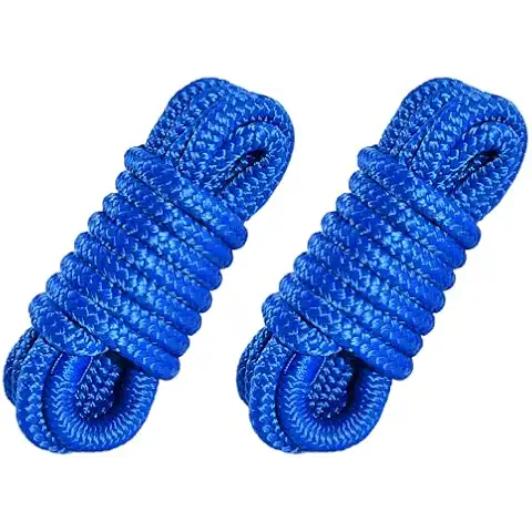 2 Pack Dock Lines 1/2" x 15' Boat Dock Lines for Boat Double Braided Nylon Dock Line with 12” Eyelet, Marine Grade Boat Rope/Dock Line, Sturdy and Hi-Performance (Blue) Cover