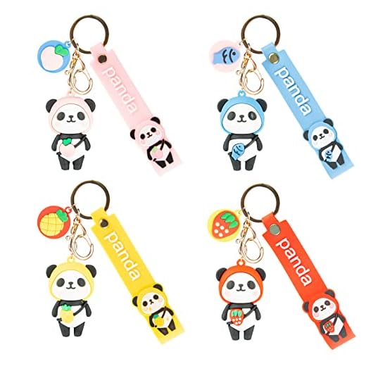 Panda nyckelringar, Comius skarpa 4 delar söt tecknad panda nyckelring, 3D panda tema nyckelring för hängande dekoration prydnad souvenir presentpåse