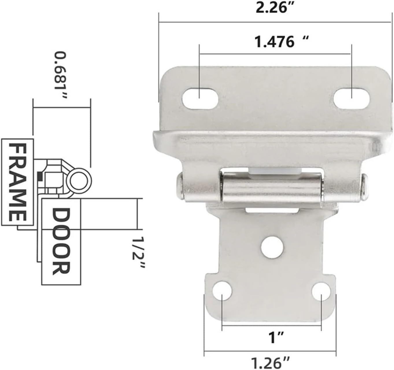 2pcs 1/2 Inch Self Closing Spring Hinge for Kitchen Cabinets - Matte Black Overlay Hinges with Cover Plate(Satin Nickel)