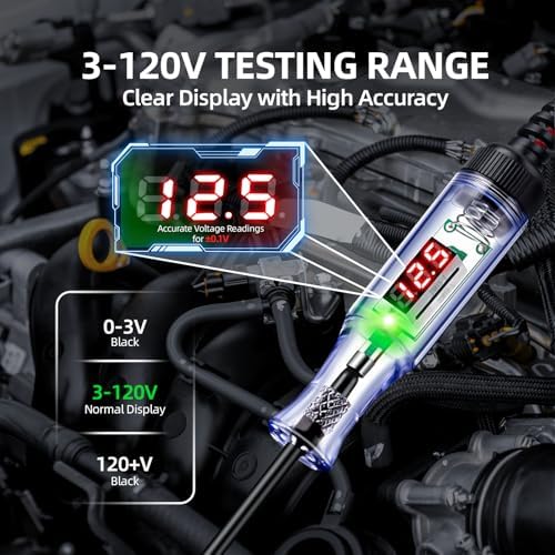 3-120V LED DC 디지털 전압 디스플레이가 있는 자동차 테스트 라이트, 이중 색상 극성 표시기가 있는 자동차 회로 테스터, 자동차 RV 퓨즈용 날카로운 하드 스틸 프로브가 있는 전기 테스트 펜 — 사진 2