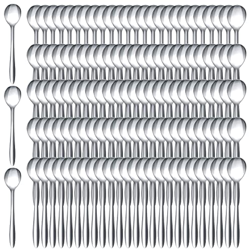 100 cucharas de café Demitasse para café de 5.5 pulgadas, pequeñas cucharas de acero inoxidable, cucharas de cocina de plata, para aperitivos, postres,...