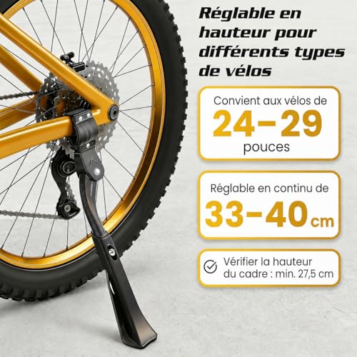 Béquille de vélo pour VTT et vélo électrique charge 45 kg max