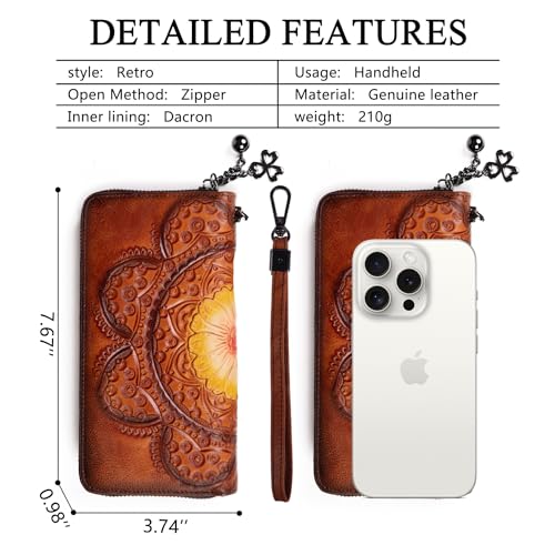 Image of Wallet Genuine Leather for Women - with RFID Blocking Card checkbook ID Slot Large Capacity Vintage style (sunflower brown)