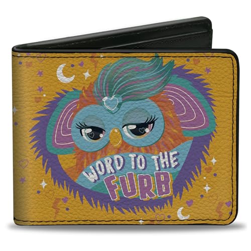 Buckle-Down Furby Wallet, Bifold, Furby Orange Furby Word To the Furb Heart Pose and Logo, Vegan Leather