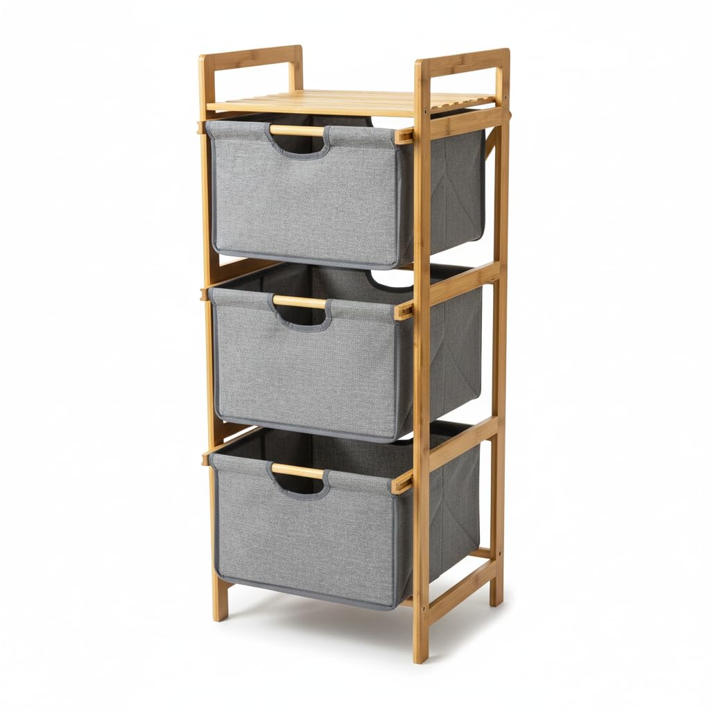 Deconox Doğal Bambu 3 Katlı Organizer Raf 43x33x98 cm - Çok Amaçlı Banyo Mutfak ve Balkon Düzenleyici