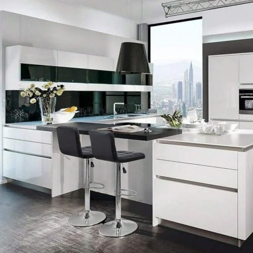 Butaco Set de 2, Moderno en Cuero PU, Giratorio, Altura Ajustable, Asiento Cuadrado Acolchonado con Respaldo, Negro, para Isla de Cocina miniatura 2