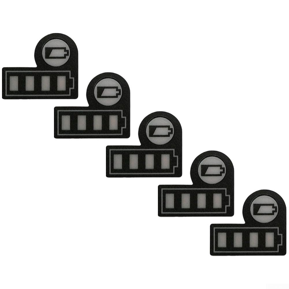 Juego de cinco pegatinas de repuesto diseñadas para adaptarse a modelos específicos de batería
