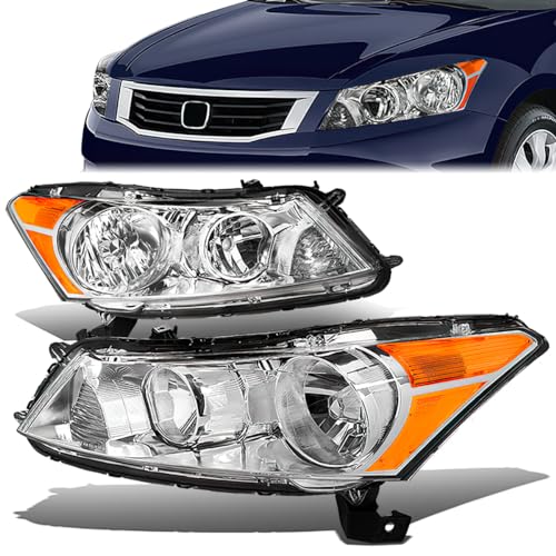 Headlight Assembly Compatible with Honda Accord Sedan 2008-2012 Left Right Headlamp Set Chrome Housing Amber Corner 33150TA0A01 33100TA0A01 HO2502130 HO2503130