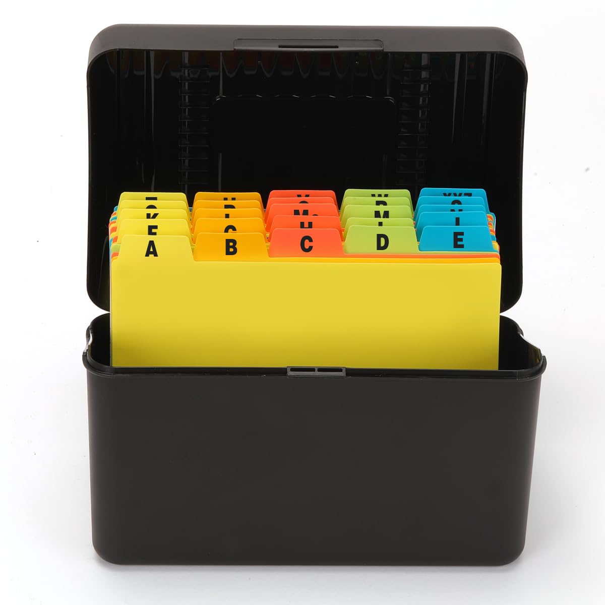 H4D Index Card Holder 4x6 Inches with 25 Plastic Dividers, Black