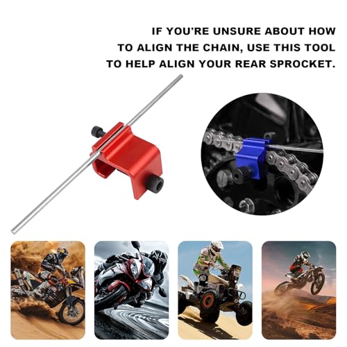 Image of KVAEY 2 PCS Chain Alignment Tool for Motorcycle, 08-0048 Aluminum Sprocket Chain Adjustment Tool, Quick & Accurate Professional Chain Alignment Tool Suitable for ATV Scooter (Orange Red+Blue)