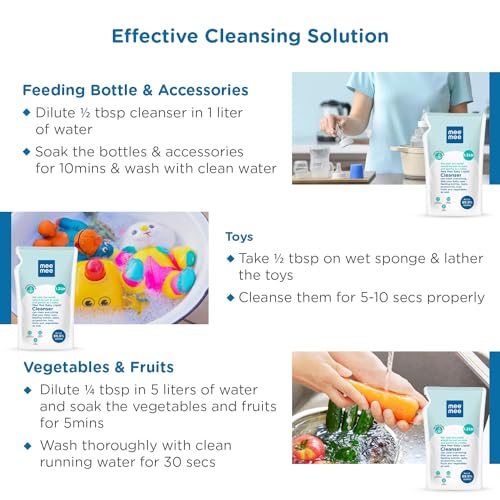 Image of Mee Mee Baby Liquid Cleanser 1 L, Anti-Bacterial Kills 99.9% Germs | for Feeding Bottles, Nipples, Accessories, Toys, Fruits & Vegetables | No Alcohol, One Drop Cleaning, Dermatologically Tested