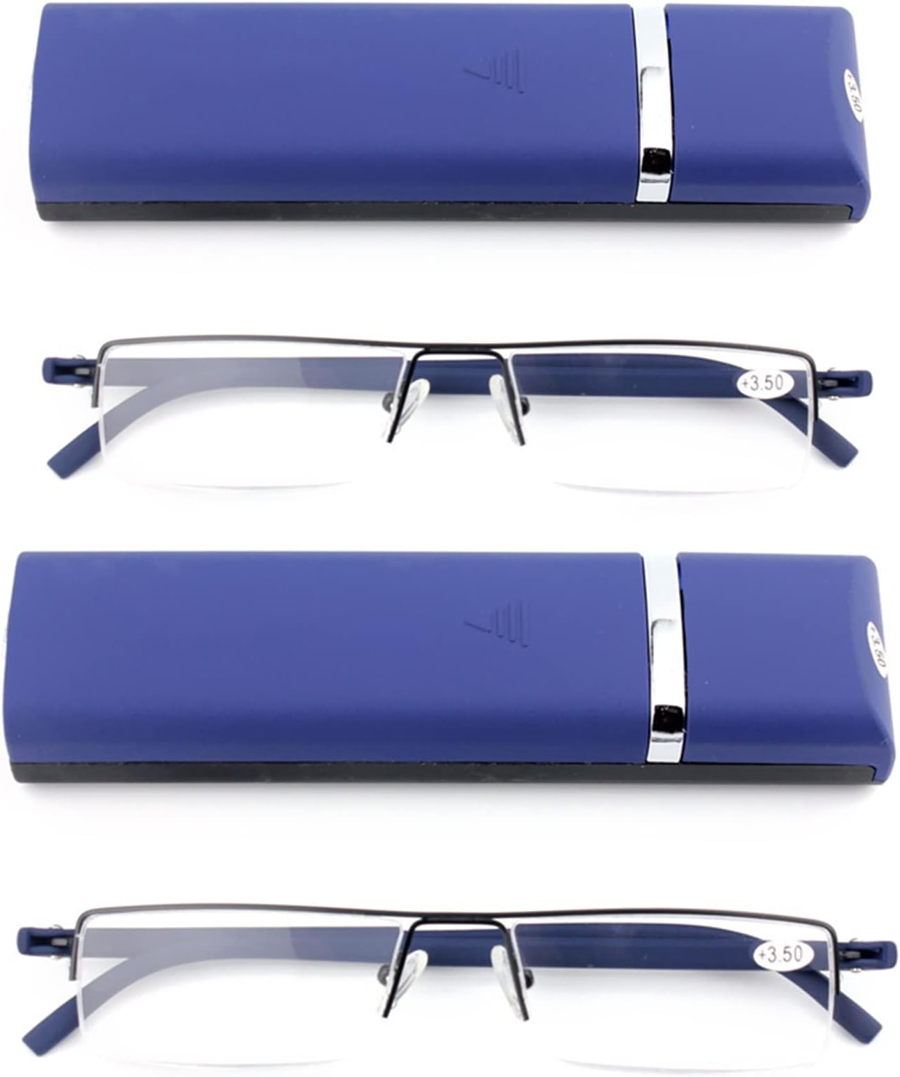 KoKoBin 2 Pack Lightweight TR90 Material Frame Reading Glasses for Mens Womens Half Rim with Case Portable Readers (2 Blue, +1.5)