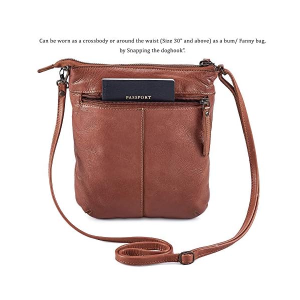 Cochoa Small Women Real Leather Crossbody Triple Zip Vintage Sling Handbag Purse Travel Crossover Shoulder Bag Handmade (Cognac Washed Vintage) - Image 7