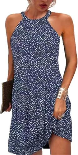 Image of Kubsid Halter Dresses for Women 2026 Casual Floral Print Summer Dresses Hollow Out A-line Sundresses for Beach Vacation