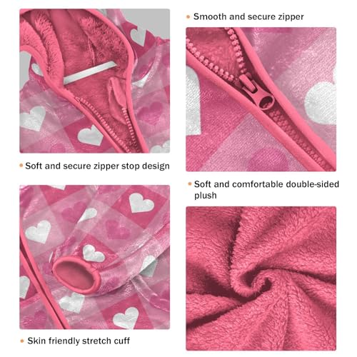 OTVEE Valentine Pink Heart Plaid Kids Hoodie Jacket Fall Spring Full Zip Warm Outwear Coat3