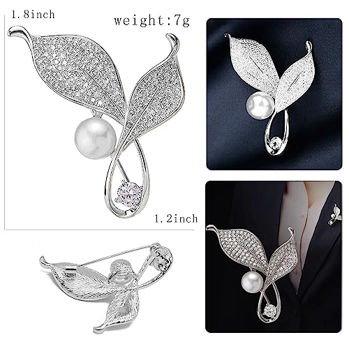 Image of Crystal Pearl Flower Brooches Pins Fashion Beautiful Created Rhinestone Floral Brooch Good Idea for Party Dance Wedding Banquet for Elegant Women Girl