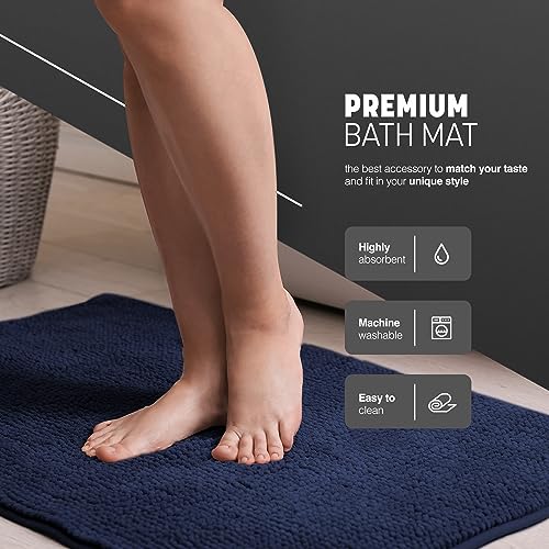 KEPLIN Non-Slip Microfibre Bath & Toilet Mat - Plush & Comfortable Rug with Machine Washable Design - Water Absorbent & Quick Drying to Keep Bathroom & Home Hygienic & Clean - (40x60cm) Navy - Image 4