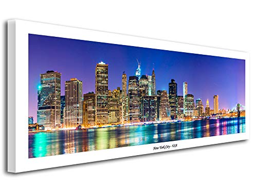DECLINA Tableau Panoramique New York - Impression photo ville sur toile décoration murale paysage - Déco maison, cuisine, salon, chambre adulte - 80x30 cm