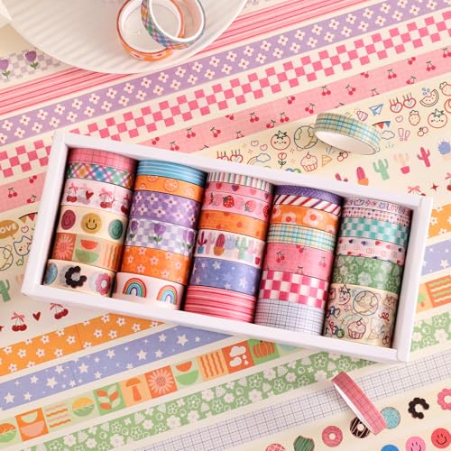 Image of PAGEMORE 32 Rolls Colorful Cute Floral Writable Washi Tape Set, Decorative Tapes for Scrapbooking and Journaling, Junk Journal Supplies, Bullet Journaling for Women Girl 5-30mm Wide 9.84ft Long /Roll
