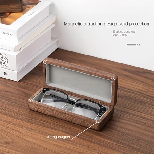 Image of Black Walnut Glasses Case - Brass Hinges & Magnetic Closure, Velvet Lining, Natural Wood Grain (Not for Large Frames)