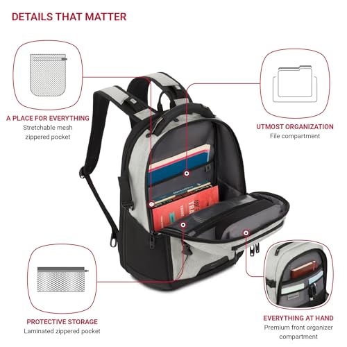 Image of SwissGear Travel Tech Pro Laptop Backpack - Fits Laptops up to 16 inch - ScanSmart TSA-Friendly Backpack with Multiple Organizer Pockets - Grey Heather
