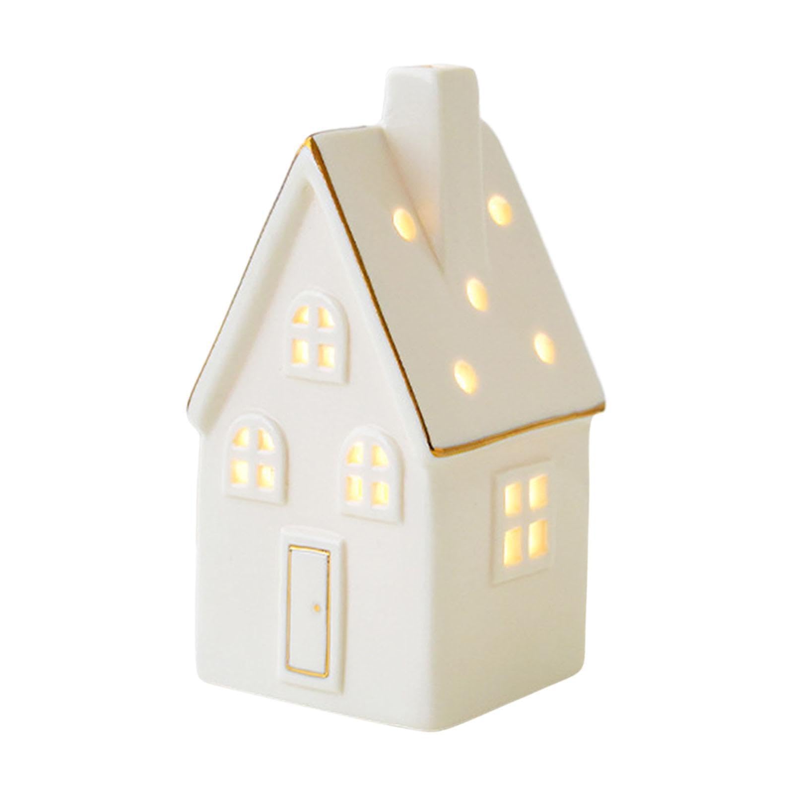 Pixzcsa Details Ceramic Christmas Village Scene House Decor Illuminated Xmas Figurine Bookshelf Display And Other Places Want To Decorate Village Scene House, 6.5X6.2x12.5cm