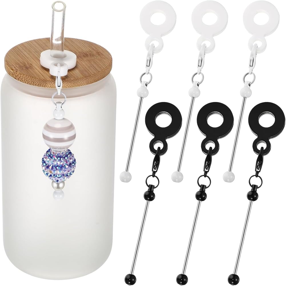 CTRLZS 6Pcs Beadable Cup Charm Tumbler Straw Charm Blank Bar Compatible Fits Standard Straws Jewelry Gift Making Blank B