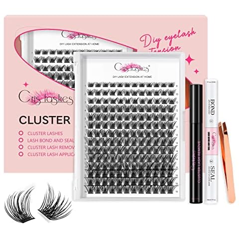 Crislashes DIY Extension Kit - 168 PCS 8-16mm Mixed Lashes, Lash Bond and Seal, Applicator, Reusable Cluster Lashes Home Use (KIT 03) Cover
